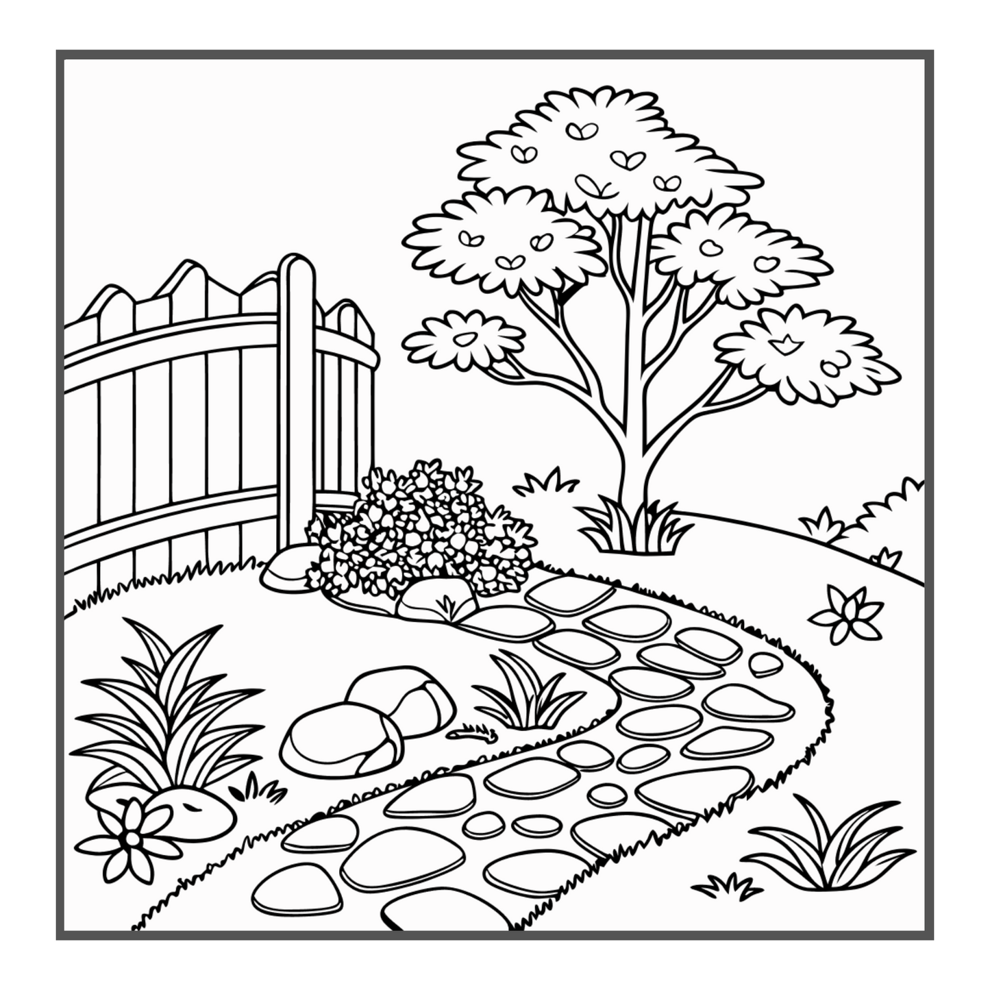 50 Pages Cute Kawaii Garden Coloring Book Gift for Adults Kids Men Women Boys Girls Teens Youth Cool Garden Coloring Sheets for Children