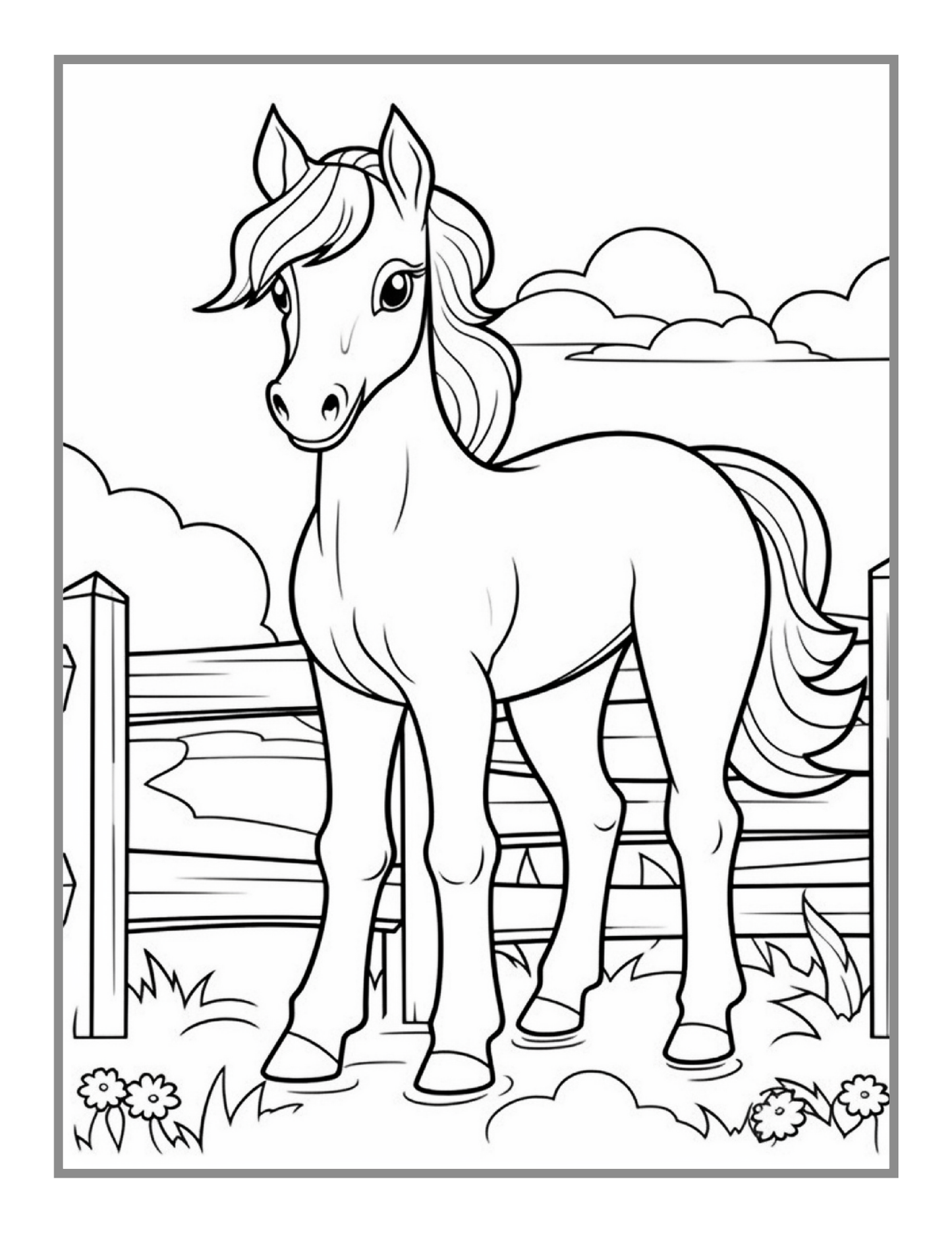 50 Pages Horse Coloring Book Gift for Adults Kids Men Women Kids Boys Girls Teens Cute Horse Animal Coloring Activity Sheets for Farmers