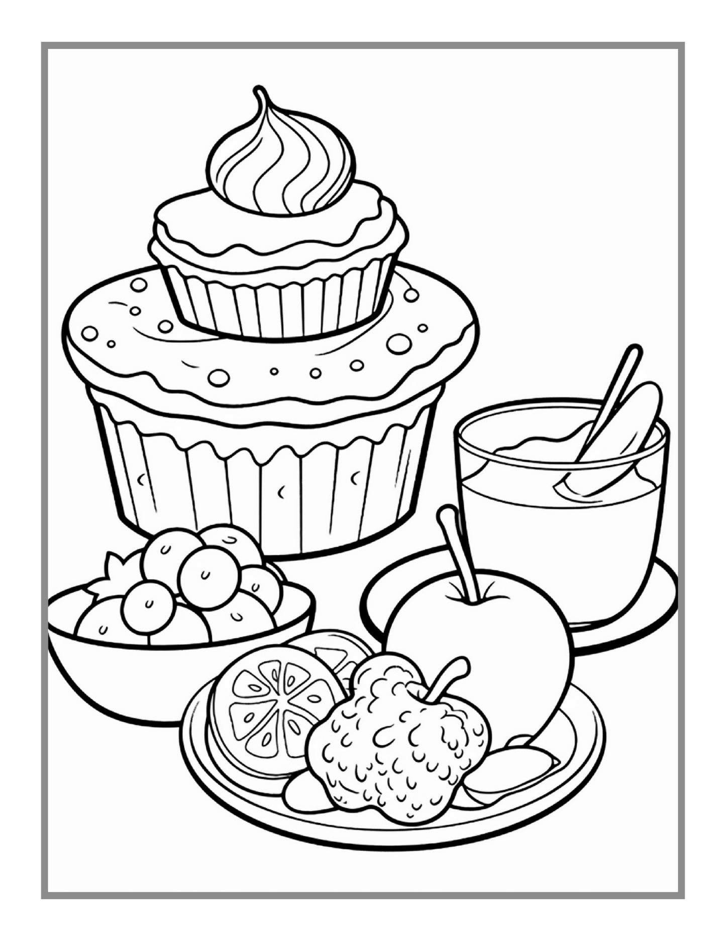 50 Pages Bold and Easy Food Coloring Book Gift for Adults Kids Men Women Boys Girls Teens Fast Food Lover Foodie Food Fruit Coloring Sheets