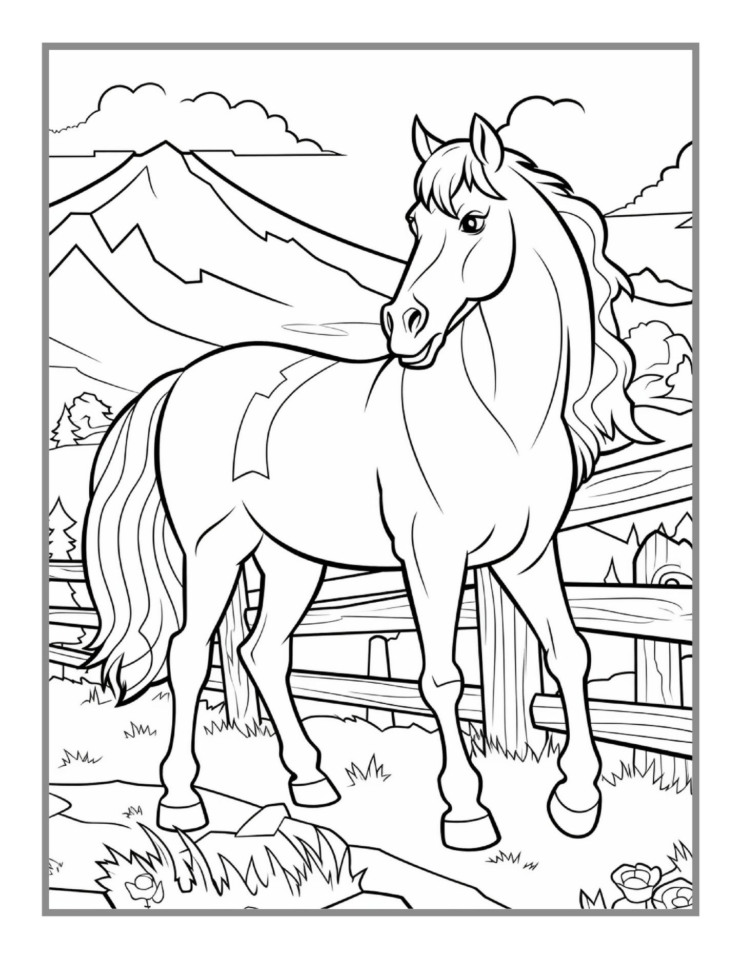 50 Pages Horse Coloring Book Gift for Adults Kids Men Women Kids Boys Girls Teens Cute Horse Animal Coloring Activity Sheets for Farmers