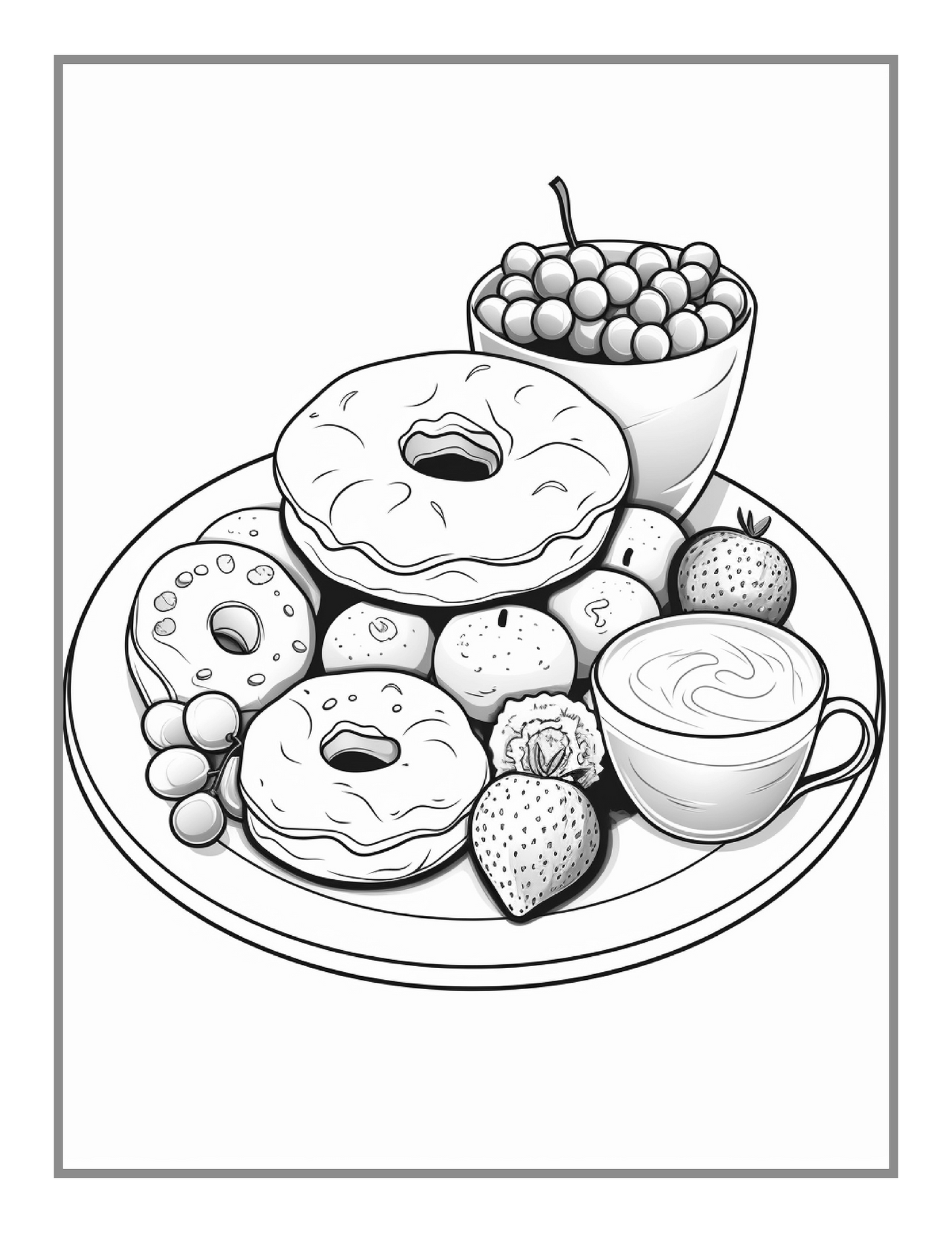 50 Pages Bold and Easy Food Coloring Book Gift for Adults Kids Men Women Boys Girls Teens Fast Food Lover Foodie Food Fruit Coloring Sheets