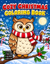 Load image into Gallery viewer, Cozy Christmas Coloring Book for Kids & Adults, Cute Animal Winter Holiday Activity Pages, Bold Easy Printed Paper Physical Christmas Gift