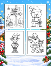 Load image into Gallery viewer, Cozy Christmas Coloring Book for Kids Adults: 25 Bold Easy Single Sided Holiday Coloring Pages with Cute Kitten Santa Snowman Designs