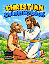 Load image into Gallery viewer, Christian Coloring Book for Adults Kids Boys Girls Teens, Bold and Easy Bible Story Designs, Single Sided Jesus Faith Devotional Gift