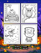 Load image into Gallery viewer, Halloween Coloring Book for Adults Kids, Printed Physical Book, 25 Bold Easy Spooky Designs, Single-Sided Pages, Perfect Halloween Gift