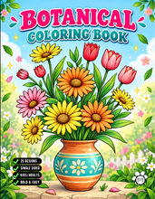 Load image into Gallery viewer, Botanical Coloring Book for Adults and Kids, Printed Physical Book, 25 Bold Easy Plant Designs, Single Sided Nature Art Therapy Gift
