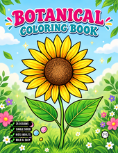 Load image into Gallery viewer, Botanical Coloring Book for Adults and Kids, Printed Physical Book, 25 Bold Easy Plant Designs, Single Sided Nature Art Therapy Gift