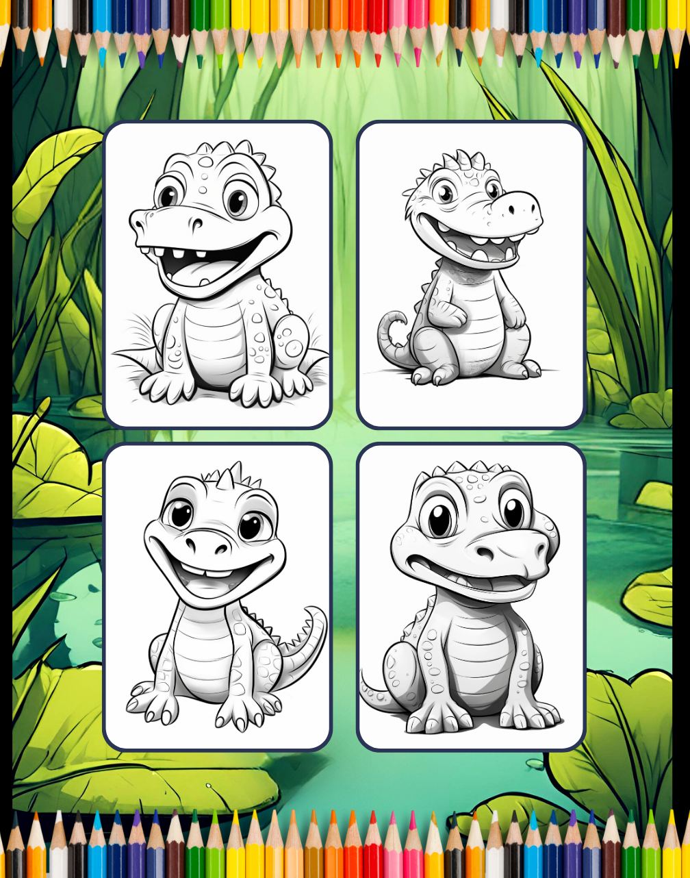 50 Pages Funny Crocodile Alligator Gator Coloring Book Holiday Birthday Gift for Adults Kids Men Women Boys Girls Teens Cute Swamp Alligator