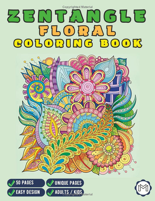 50 Pages Floral Zentangle Coloring Book Mandala Art Floral Coloring Book For Adults And Kids Zentangle For Kids Zentangle Art Therapy Book