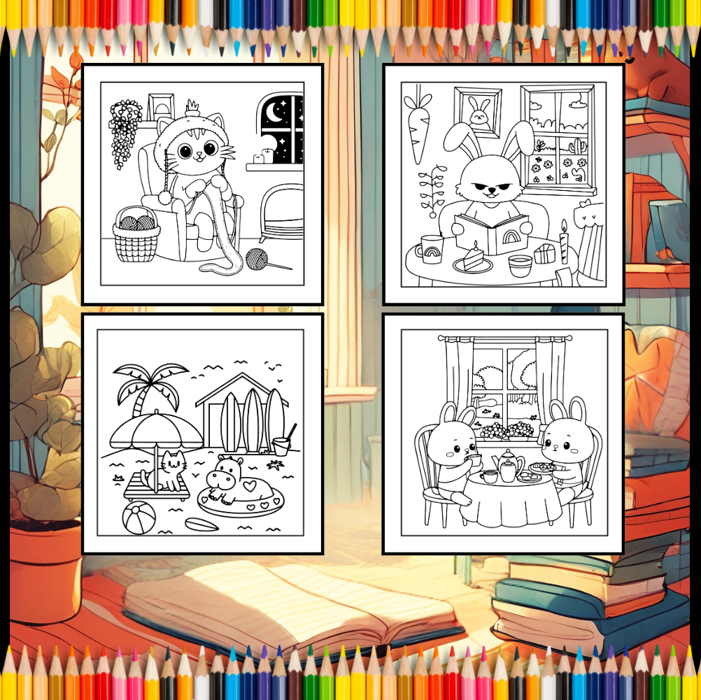 50 Pages Cozy Animals Coloring Book Gift for Kids Boys Girls Teens Children Friends Cute Bear Bunny Frog Alligator Dog Cat Coloring Activity