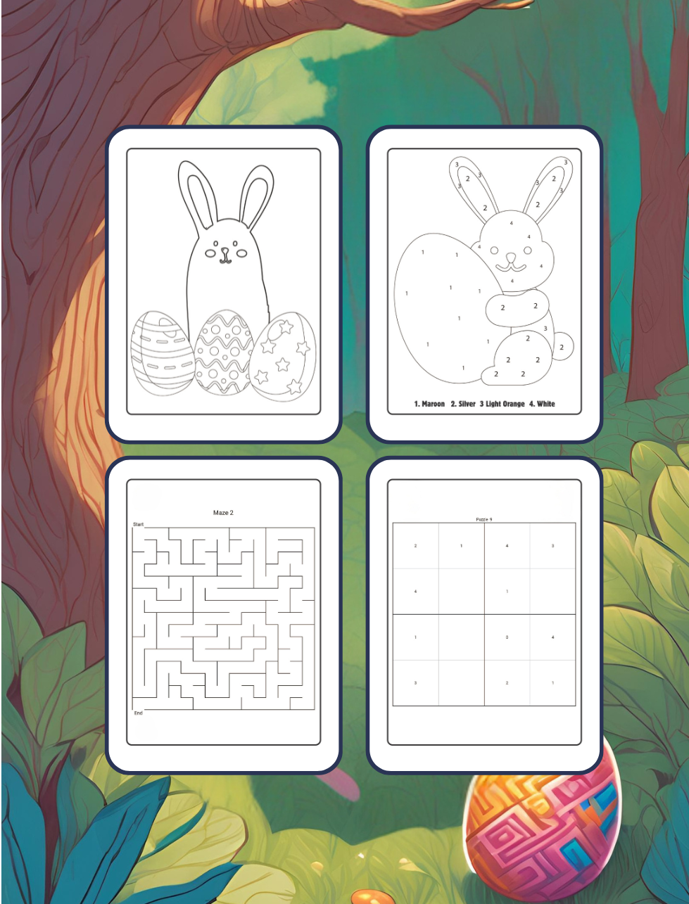 Happy Easter Bunny Rabbit Activity Book Gift for Kids Preschool Ages Boys Girls Teens Youth 50 Pages Coloring Drawing Cutting Mazes Puzzles