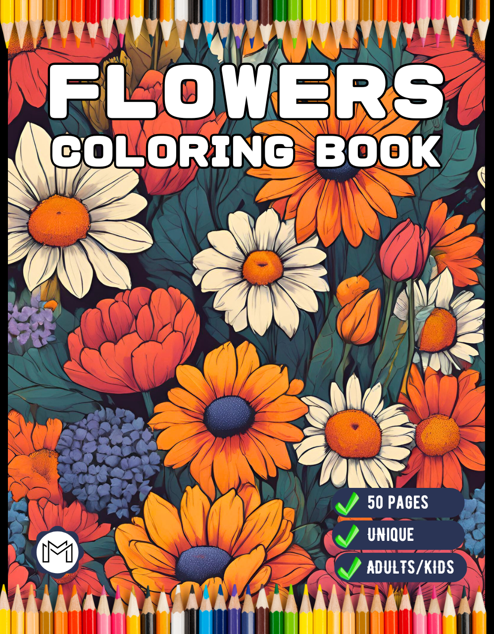 50 Pages Valentines Art Flowers Coloring Book Gift for Adults Kids Men Women Boys Girls Teens Stress Relief Relaxation Coloring Book