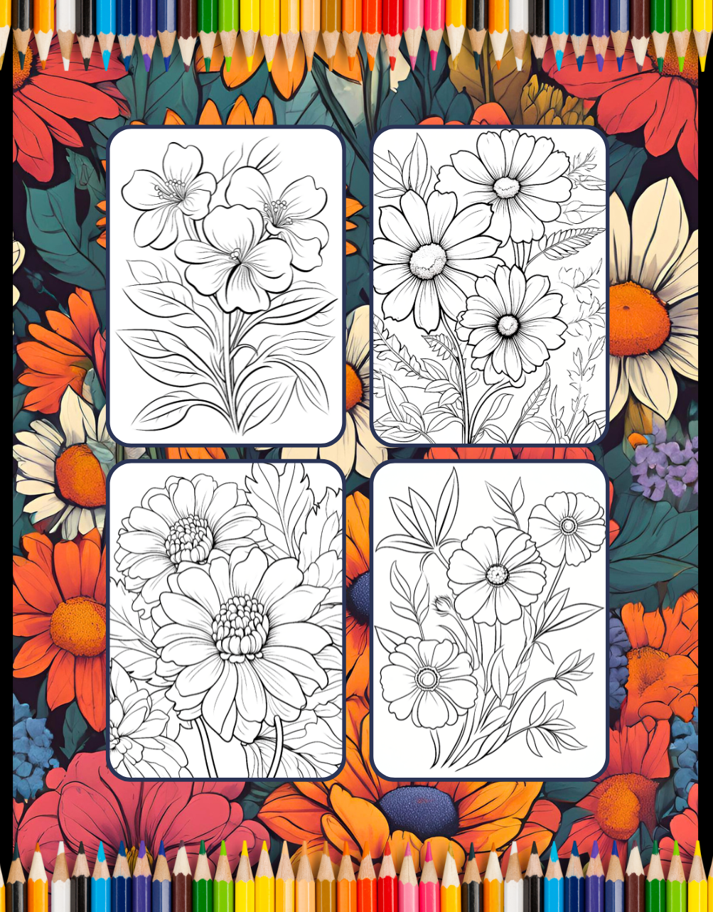 50 Pages Valentines Art Flowers Coloring Book Gift for Adults Kids Men Women Boys Girls Teens Stress Relief Relaxation Coloring Book