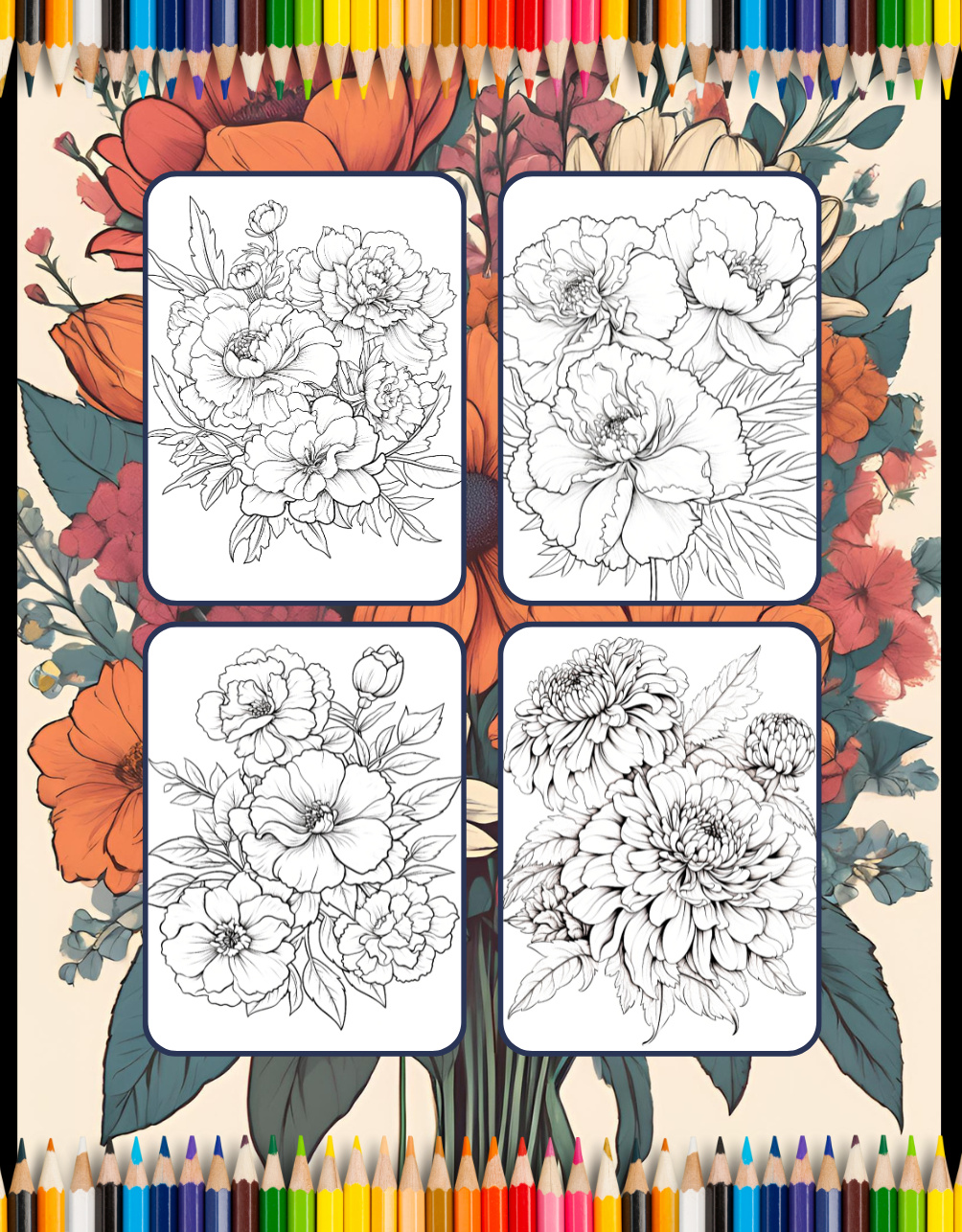 Valentines Art Flowers Coloring Book Gift for Adults Kids Men Women Boys Girls Teens 50 Pages Cute Floral Coloring Pages for Children Youth