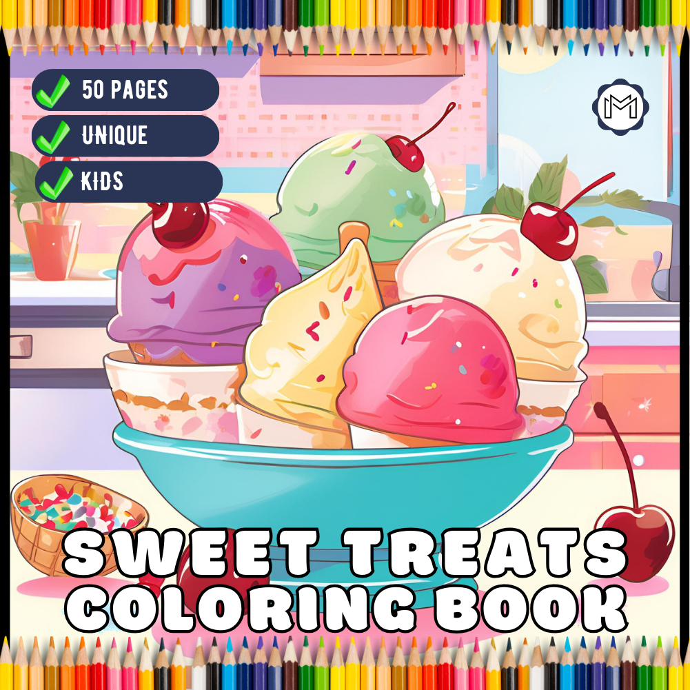 Bold and Easy Sweet Treats Food Coloring Book Gift for Kids Boys Girls Young Teens Children Youth 50 Pages Food Drink Sweets Coloring Book
