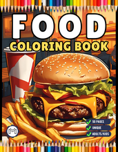 Load image into Gallery viewer, 50 Pages Bold and Easy Food Coloring Book Gift for Adults Kids Men Women Boys Girls Teens Fast Food Lover Foodie Food Fruit Coloring Sheets