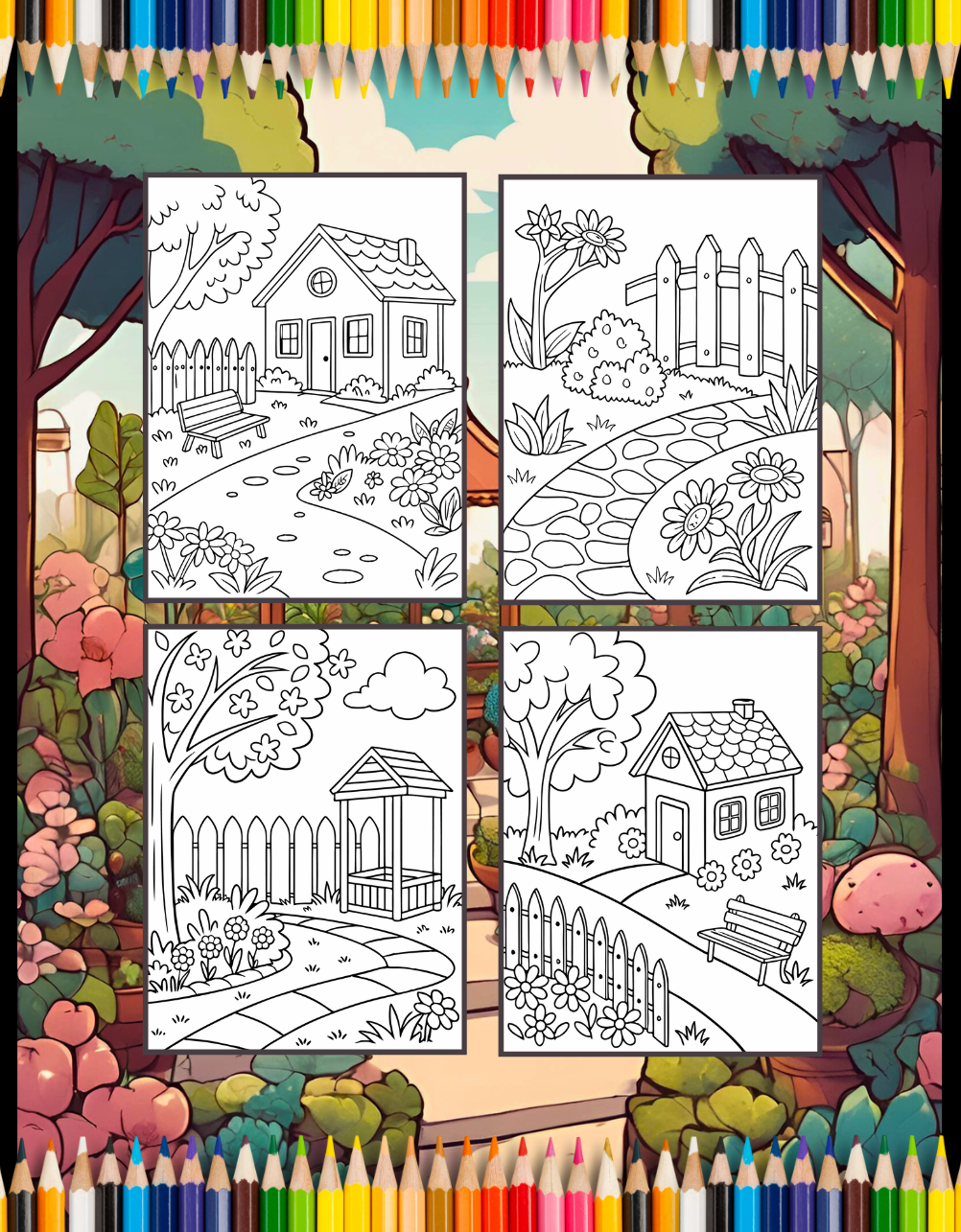 Cute Kawaii Garden Coloring Book Gift for Adults Kids Men Women Boys Girls Teens Youth 50 Pages Cool Garden Coloring Sheets for Children