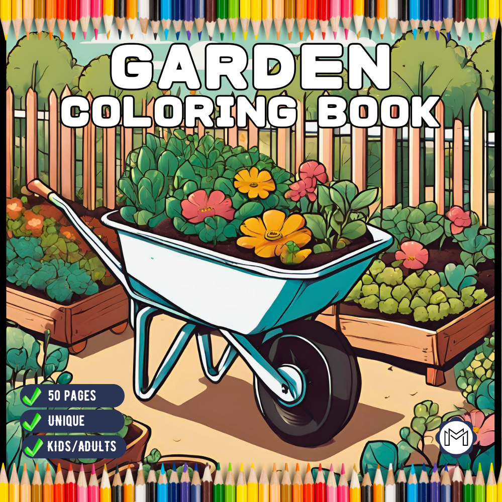 50 Pages Cute Kawaii Garden Coloring Book Gift for Adults Kids Men Women Boys Girls Teens Youth Nature Lover Garden Coloring Book