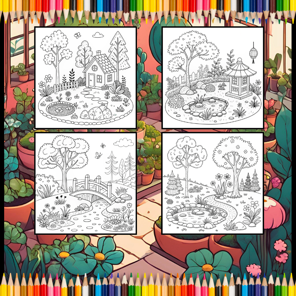 50 Pages Cute Kawaii Garden Coloring Book Gift for Adults Kids Men Women Boys Girls Teens Youth Cool Garden Coloring Sheets for Children