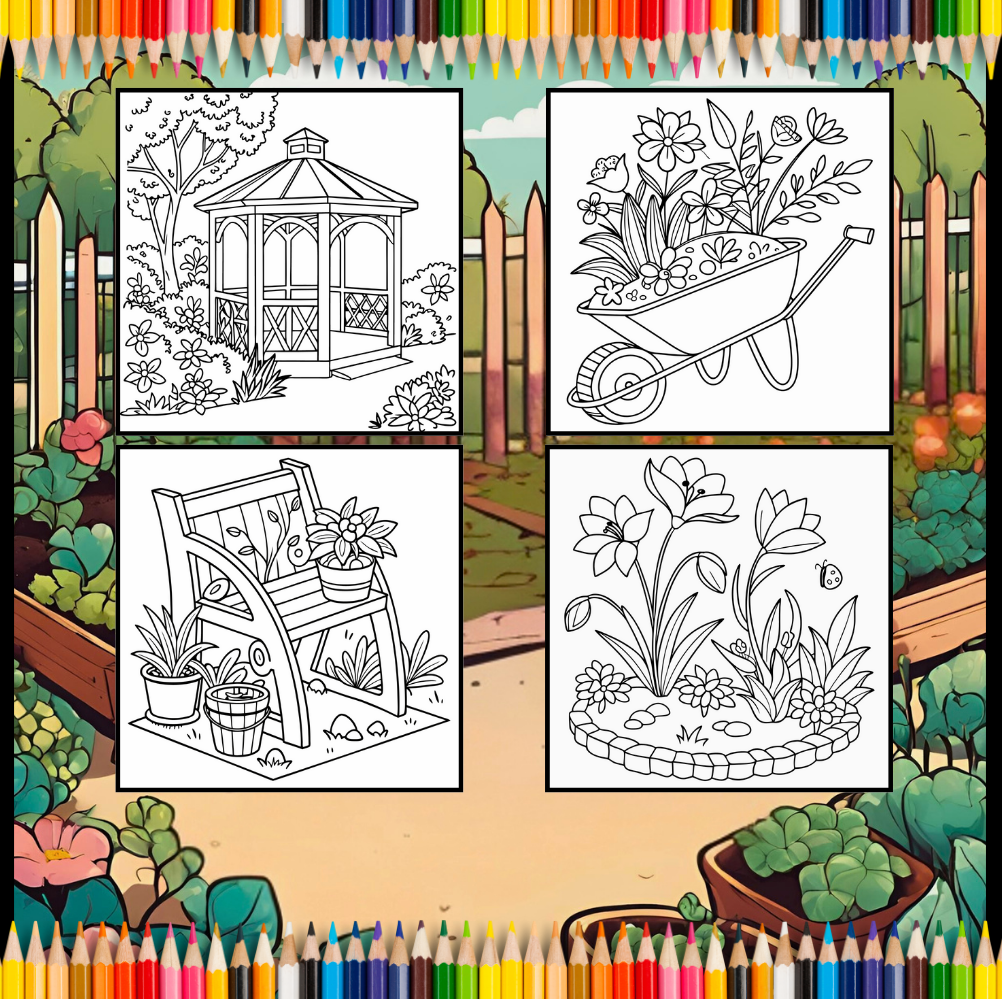 50 Pages Cute Kawaii Garden Coloring Book Gift for Adults Kids Men Women Boys Girls Teens Youth Nature Lover Garden Coloring Book