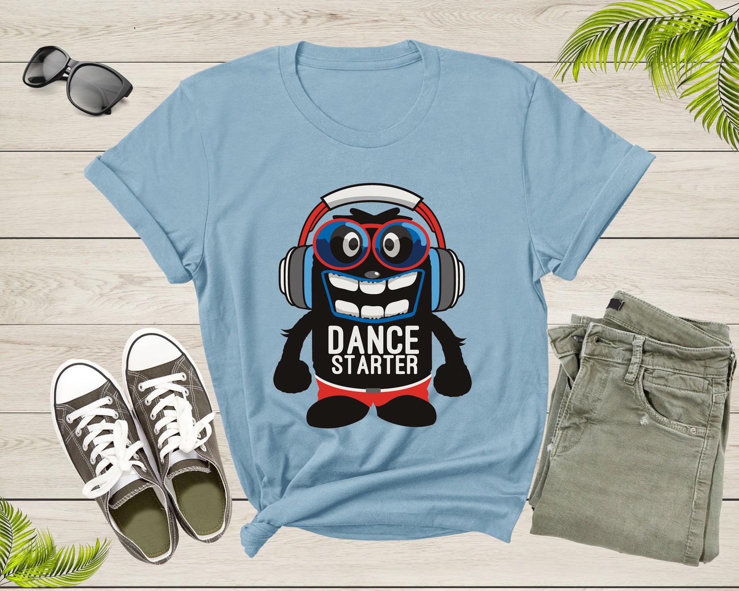 Dance Starter Funny Smiling Mascot with Glasses and Headset T-Shirt Dancer Dance Lover Gift Graphic T Shirt for Men Women Kids Boys Girls