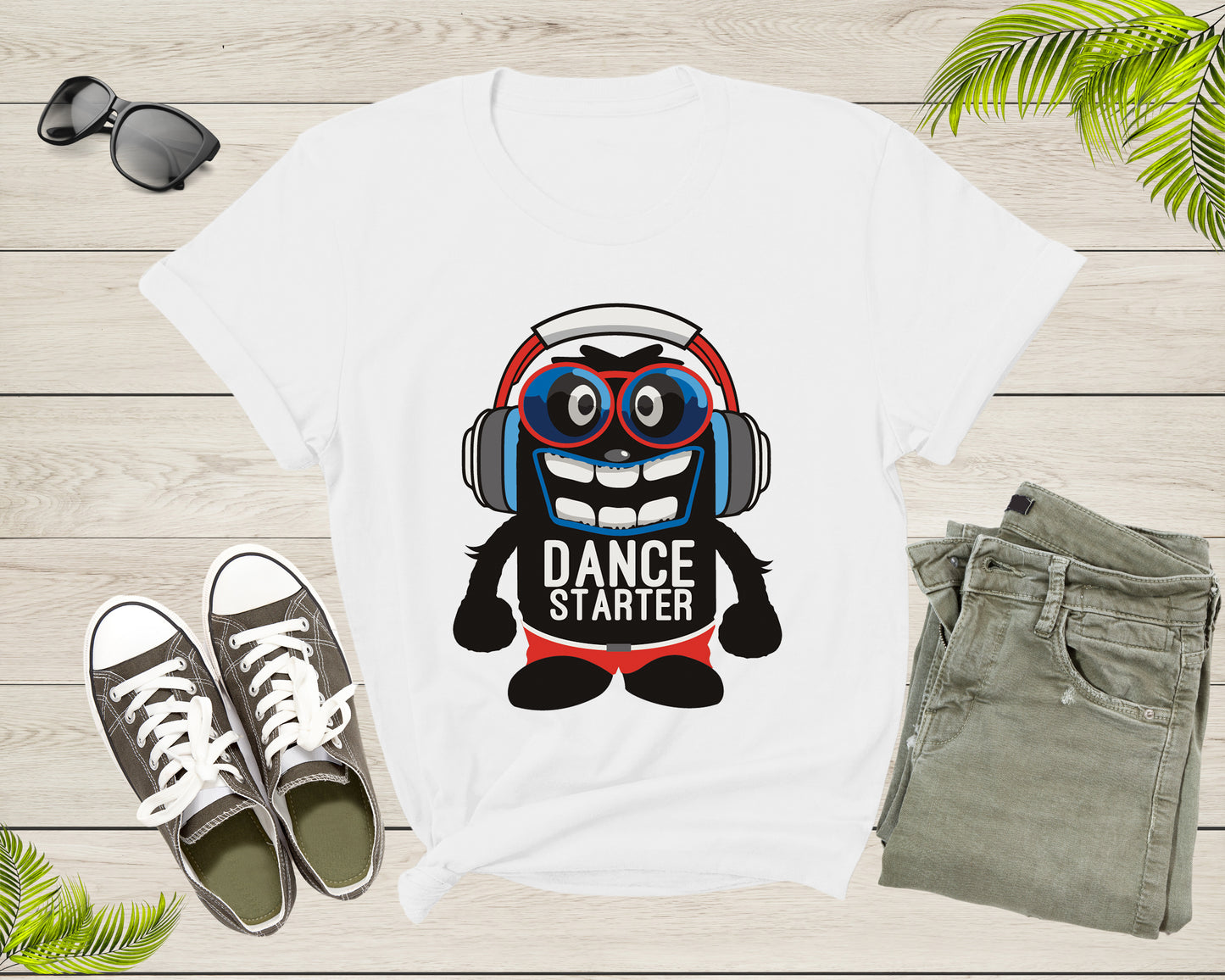 Dance Starter Funny Smiling Mascot with Glasses and Headset T-Shirt Dancer Dance Lover Gift Graphic T Shirt for Men Women Kids Boys Girls