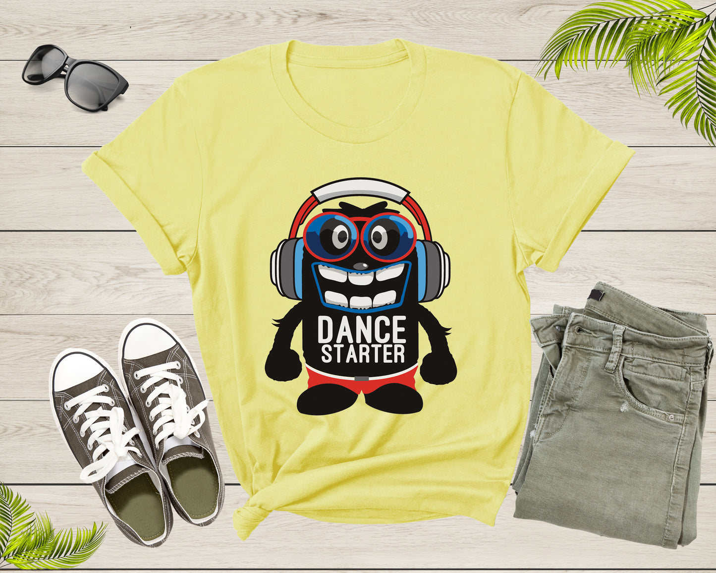 Dance Starter Funny Smiling Mascot with Glasses and Headset T-Shirt Dancer Dance Lover Gift Graphic T Shirt for Men Women Kids Boys Girls