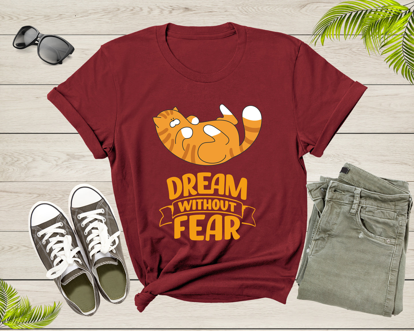 Dream without Fear Funny Cool Yellow Cat Kitten Animal T-Shirt Cat Kitten Lover Gift T Shirt for Men Women Kids Boys Girls Graphic Tshirt