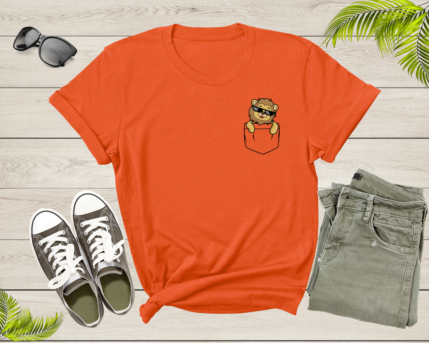 Cool Funny Lion in the Pocket with Meme Sunglasses Animal T-Shirt King Lion T Shirt Gift for Men Women Kids Boys Girls Pocket Lion Tshirt