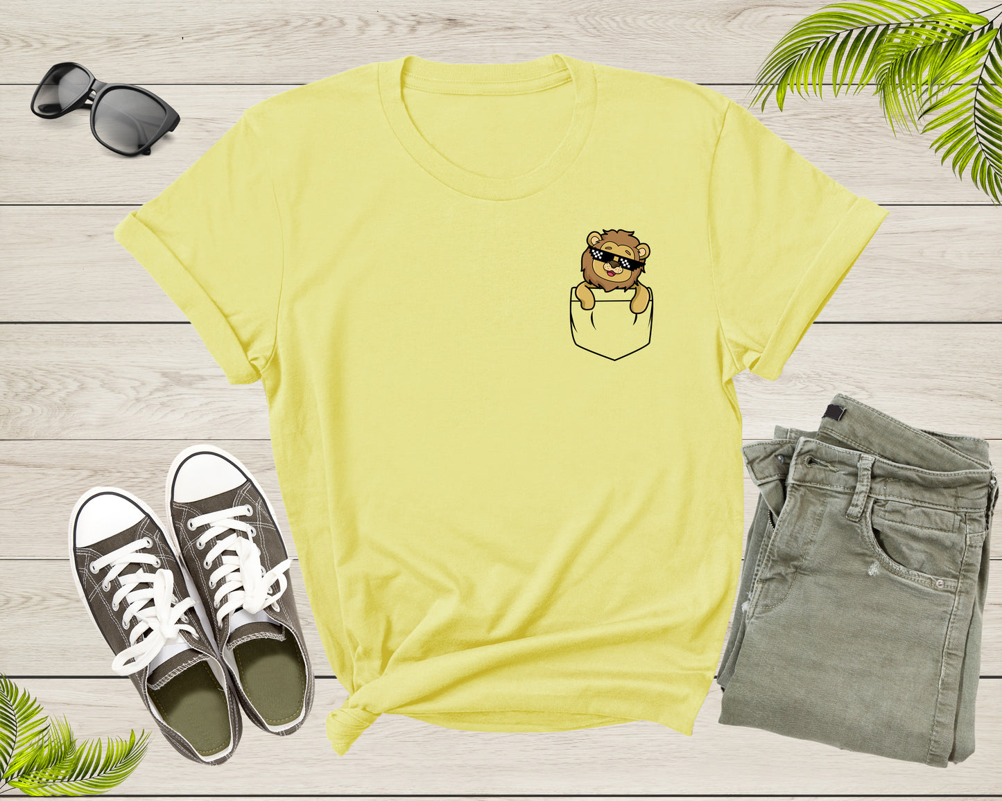 Cool Funny Lion in the Pocket with Meme Sunglasses Animal T-Shirt King Lion T Shirt Gift for Men Women Kids Boys Girls Pocket Lion Tshirt