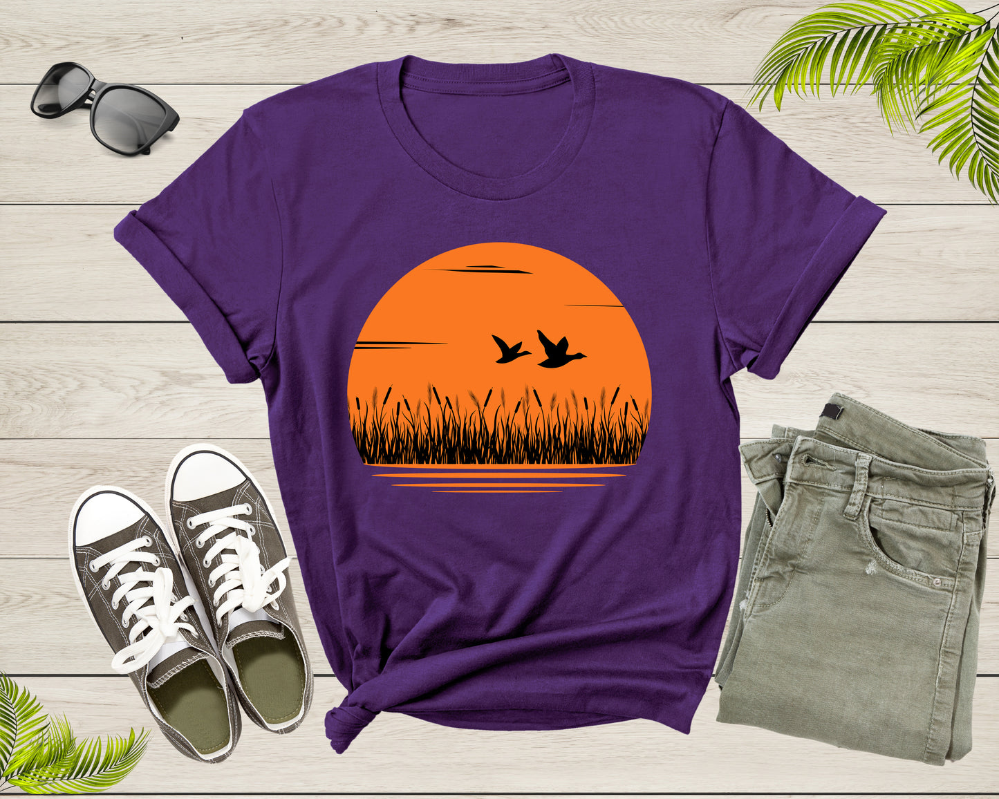 Ducks Flying at Sunset Over Sea Beautiful Animal Bird Nature T-Shirt Duck Hunt Lover Gift T Shirt for Men Women Kids Boys Girls Tshirt