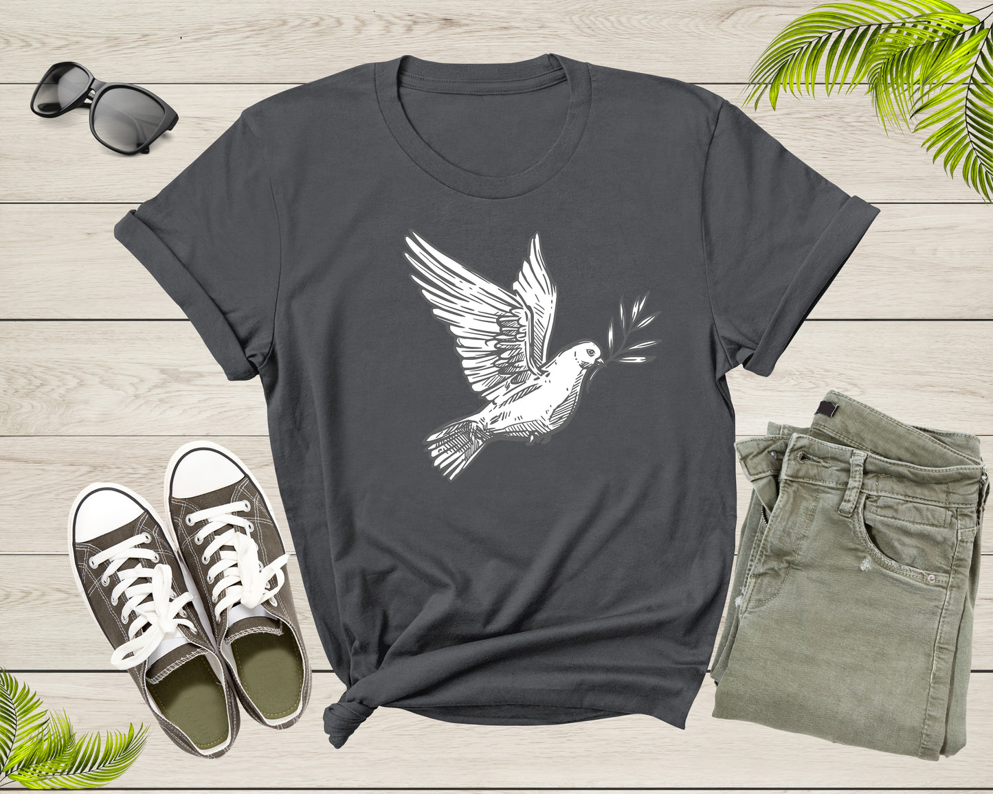 Flying White Dove Pigeon Bird with Olive Branch Peace Symbol T-Shirt Dove Lover Gift T Shirt for Men Women Kids Boys Girls Graphic Tshirt