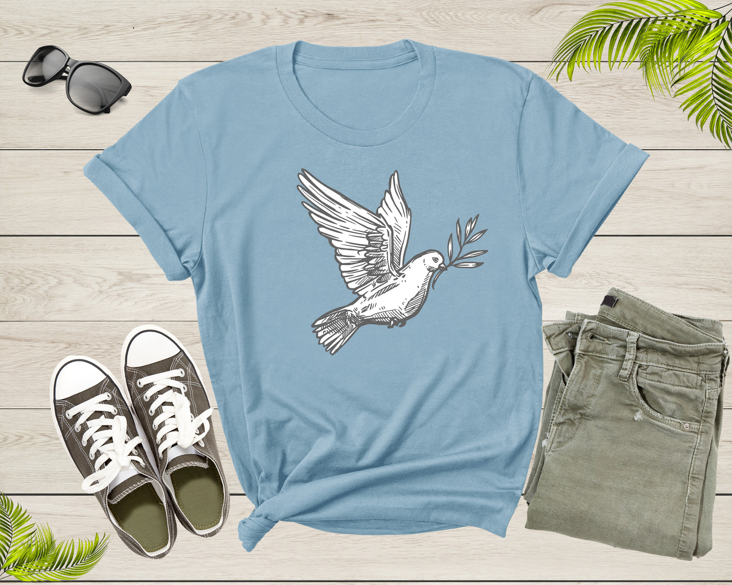 Flying White Dove Pigeon Bird with Olive Branch Peace Symbol T-Shirt Dove Lover Gift T Shirt for Men Women Kids Boys Girls Graphic Tshirt