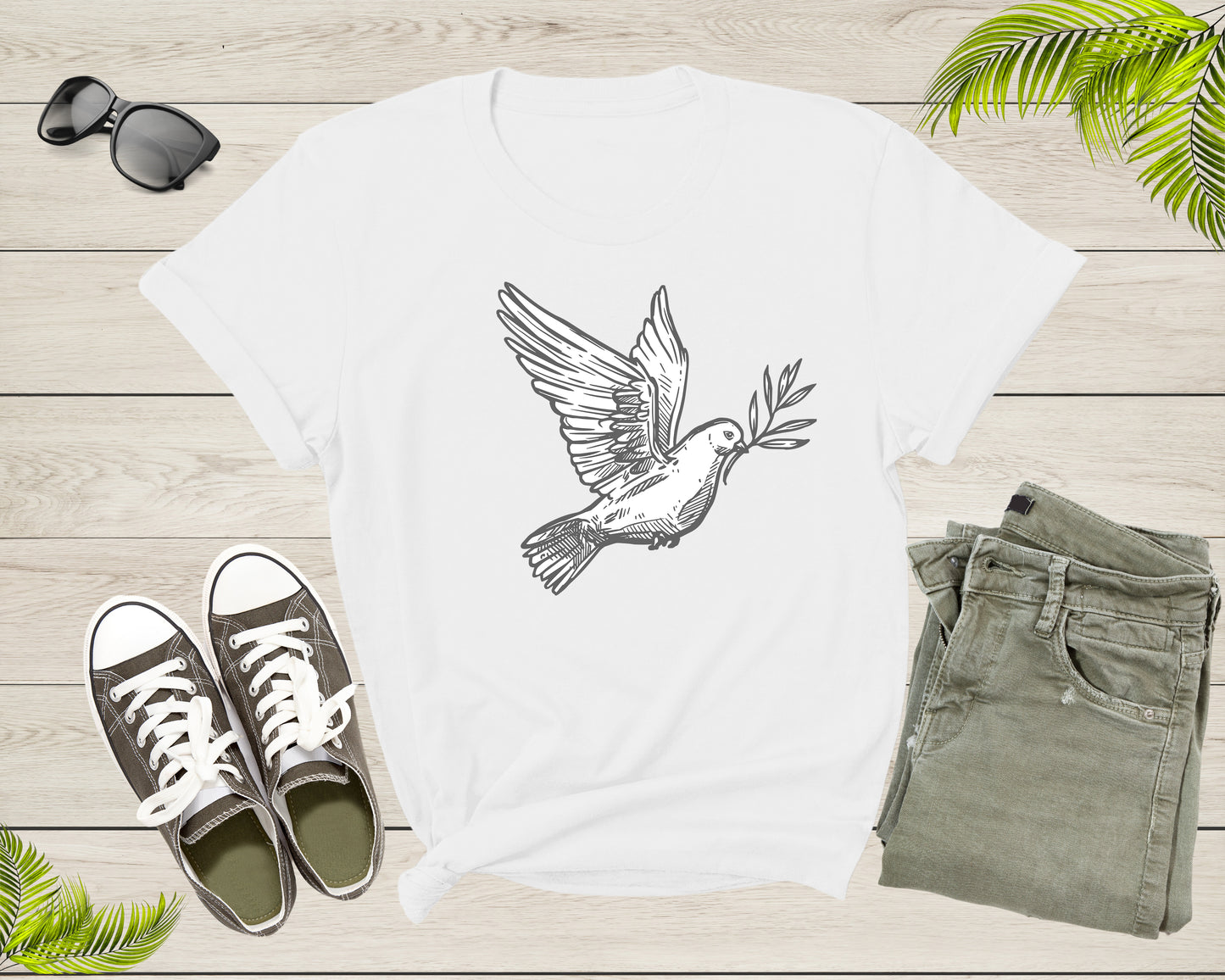 Flying White Dove Pigeon Bird with Olive Branch Peace Symbol T-Shirt Dove Lover Gift T Shirt for Men Women Kids Boys Girls Graphic Tshirt