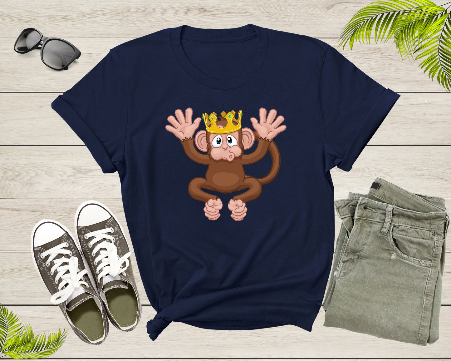 Fun Monkey Wearing King Crown Cute Animal Cartoon Character T-Shirt Monkey Lover Gift T Shirt for Men Women Kids Boys Girls Graphic Tshirt