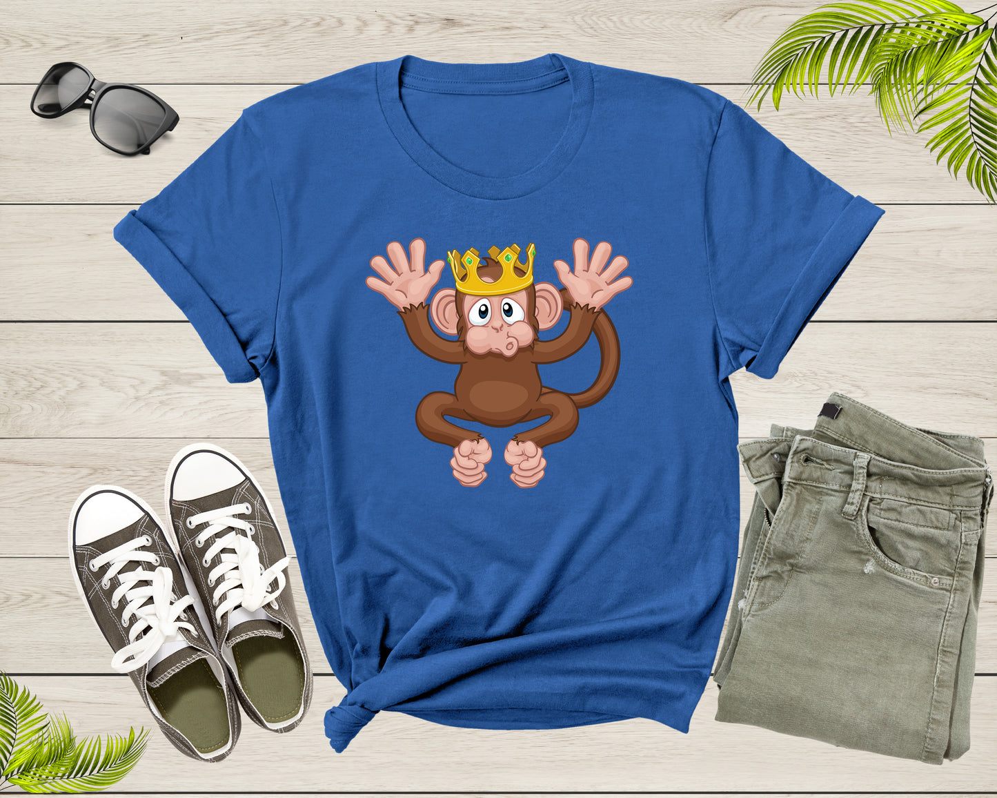 Fun Monkey Wearing King Crown Cute Animal Cartoon Character T-Shirt Monkey Lover Gift T Shirt for Men Women Kids Boys Girls Graphic Tshirt