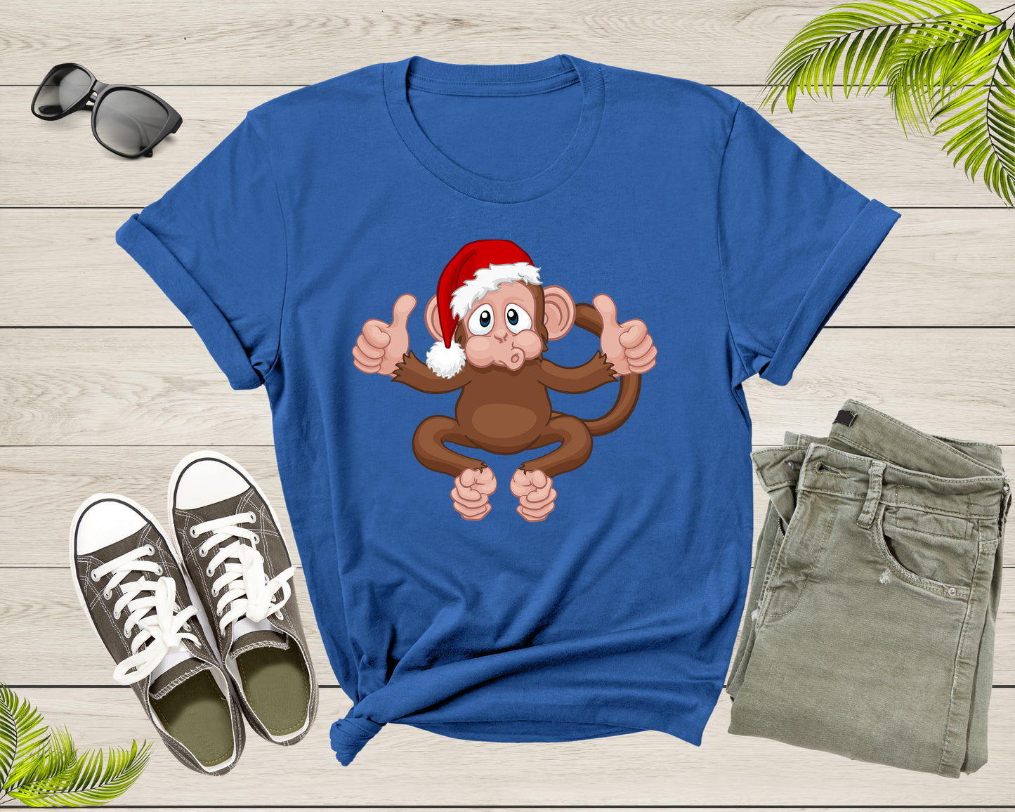 Fun Monkey Wearing Xmas Hat Cute Animal Cartoon Character T-Shirt Monkey Lover Gift T Shirt for Men Women Kids Boys Girls Graphic Tshirt