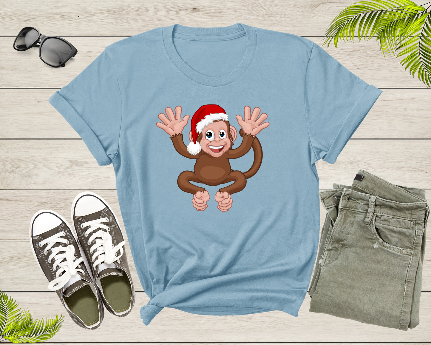 Fun Monkey Wearing Xmas Hat Cute Animal Cartoon Character T-Shirt Monkey Lover Gift T Shirt for Men Women Kids Boys Girls Graphic Tshirt