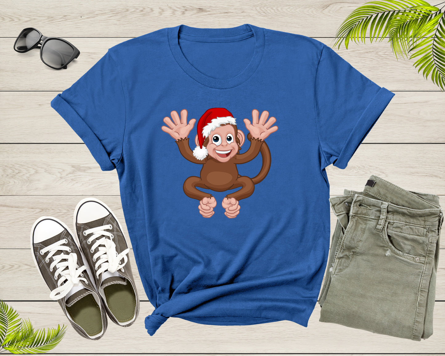 Fun Monkey Wearing Xmas Hat Cute Animal Cartoon Character T-Shirt Monkey Lover Gift T Shirt for Men Women Kids Boys Girls Graphic Tshirt