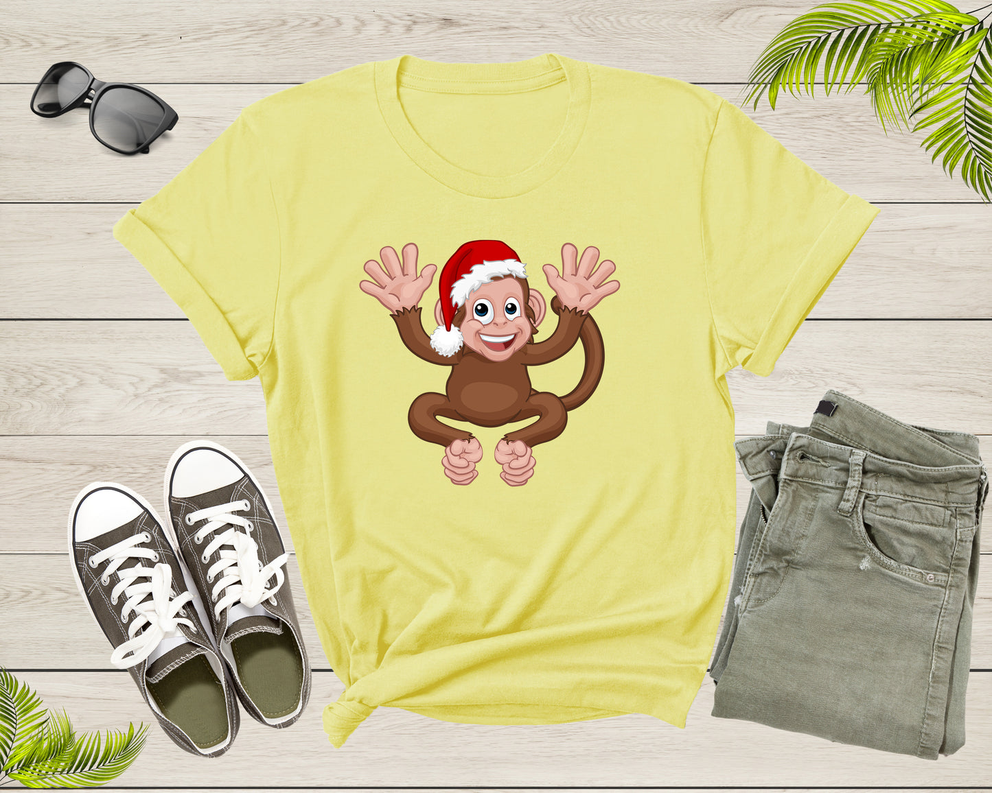 Fun Monkey Wearing Xmas Hat Cute Animal Cartoon Character T-Shirt Monkey Lover Gift T Shirt for Men Women Kids Boys Girls Graphic Tshirt