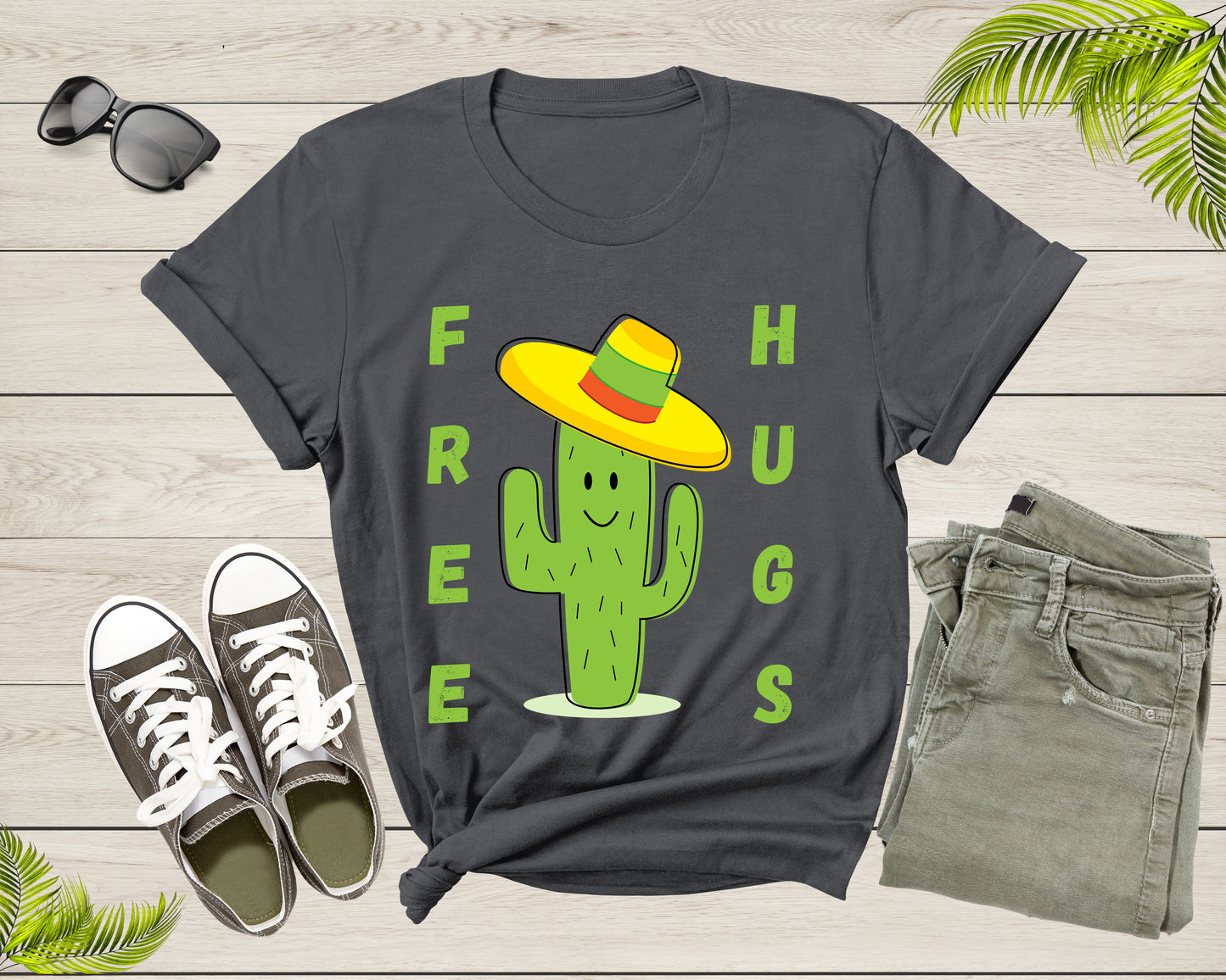 Funny Cute Desert Cactus Plant Color Hat Free Hugs Sarcastic T-Shirt Cactus Lover Gift T Shirt for Men Women Kids Boys Girls Graphic Tshirt