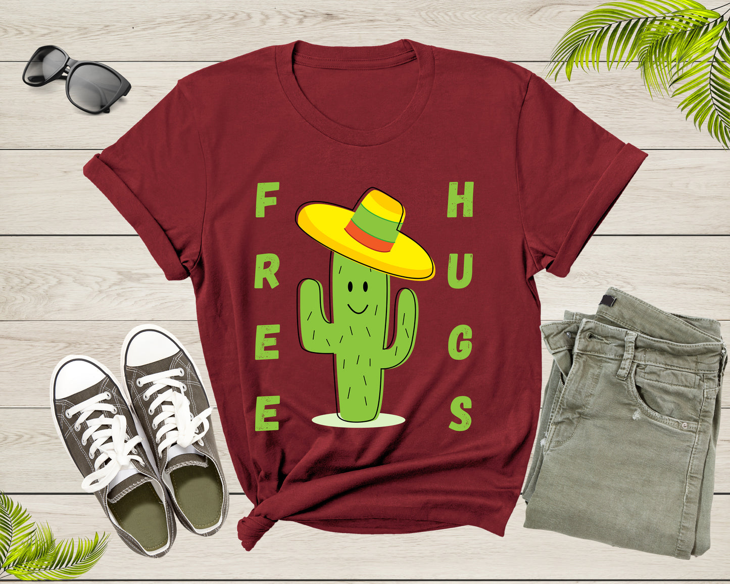 Funny Cute Desert Cactus Plant Color Hat Free Hugs Sarcastic T-Shirt Cactus Lover Gift T Shirt for Men Women Kids Boys Girls Graphic Tshirt