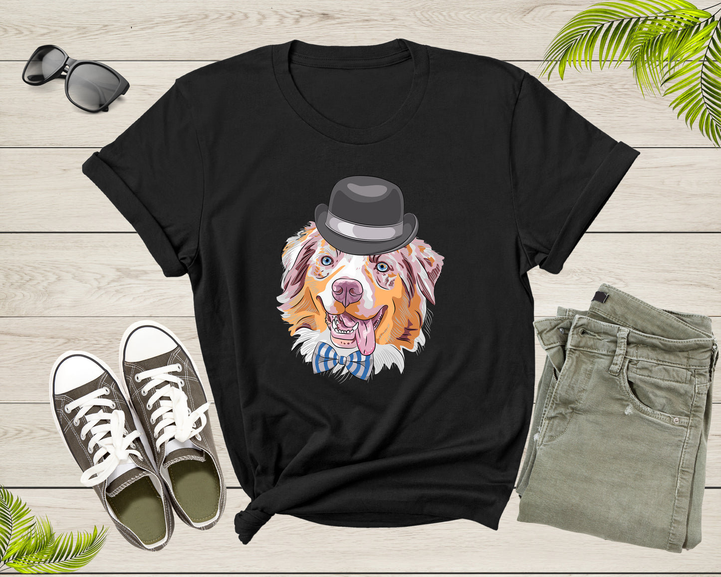 Funny Cute Pet Dog Doggie Puppy Animal Wearing Black Hat T-Shirt Dog Puppy Lover Gift T Shirt for Men Women Kids Boys Girls Graphic Tshirt