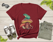 Load image into Gallery viewer, Cool Green Frog Toad Animal Sitting on Mushrooms Thinking T-Shirt Frog Lover Shirt Frog And Toad Mushroom Shirt Frog Lover Animal Tshirt
