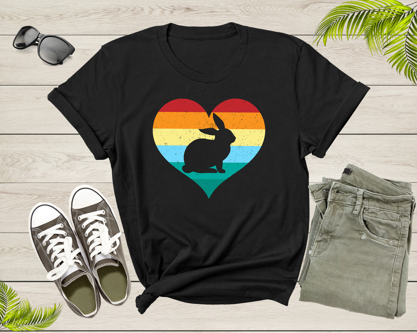 Happy Easter Day Cute Bunny Lover Gift Retro Rabbit Heart T-Shirt Rabbit Bunny Easter Shirt Easter Bunny Animal Gift Lover Family T Shirt