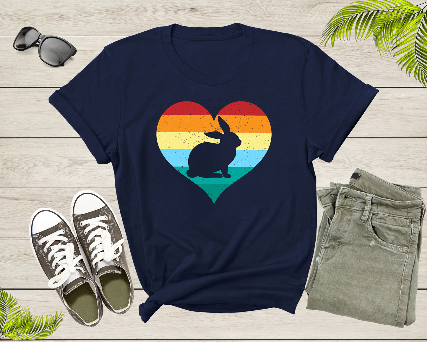 Happy Easter Day Cute Bunny Lover Gift Retro Rabbit Heart T-Shirt Rabbit Bunny Easter Shirt Easter Bunny Animal Gift Lover Family T Shirt