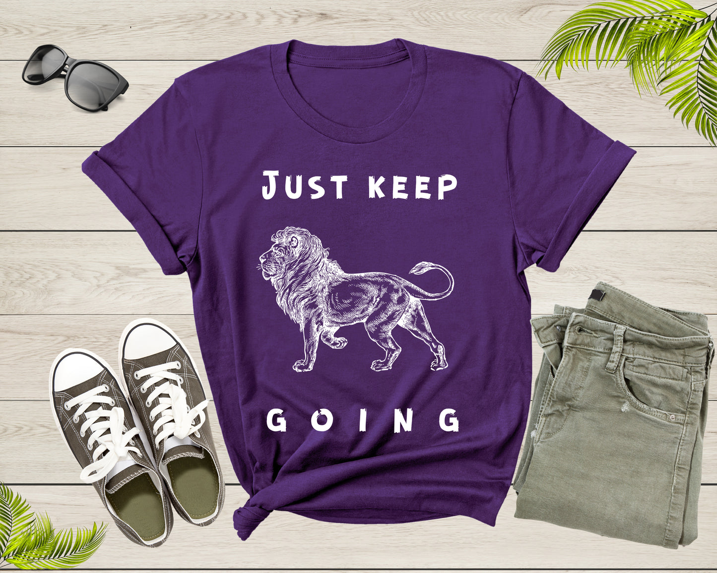 Just Keep Going Walking Lion Motivational Inspirational Leo T-Shirt Lion Quote Lover Gift T Shirt for Men Women Kids Boys Girls Teens Tshirt