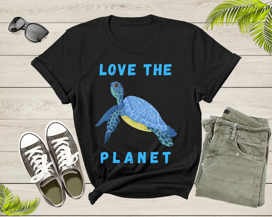 Love the Planet Earth Sea Turtle Swimming for Men Women Kids T-Shirt Ocean Animal Turtle Lover Gift T Shirt for Boys Girls Teens Tshirt