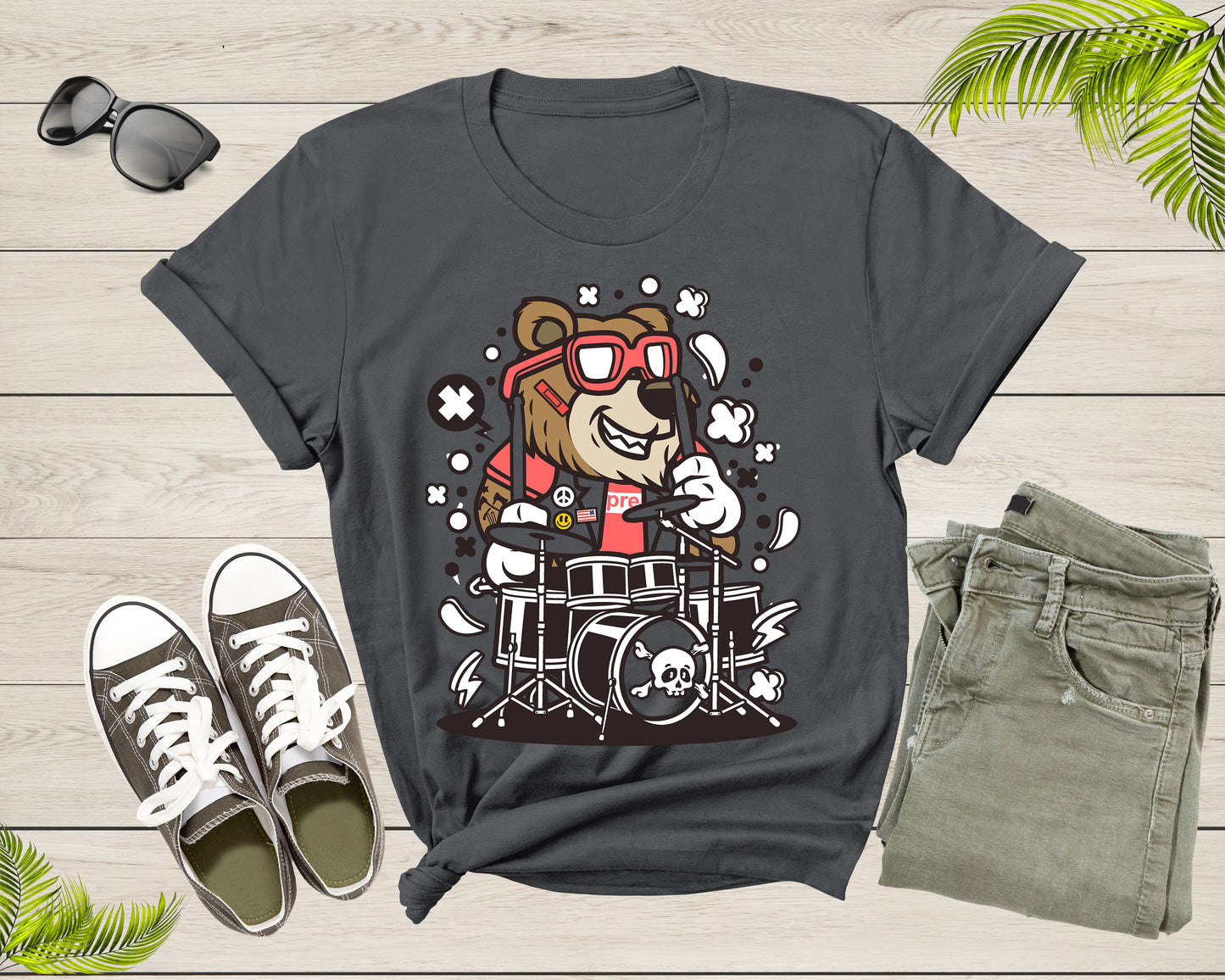 Music Band Bear Drummer Percussion Rocker Bear Musician T-Shirt Drummer Music Lover Gift T Shirt for Men Women Kids Boys Girls Teens Tshirt