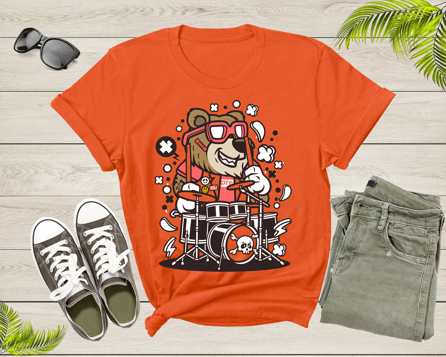 Music Band Bear Drummer Percussion Rocker Bear Musician T-Shirt Drummer Music Lover Gift T Shirt for Men Women Kids Boys Girls Teens Tshirt